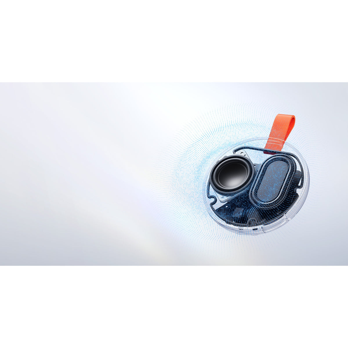 Cutaway view of the Xiaomi Bluetooth Speaker Essential showing the full-range driver and the passive radiator inside the body