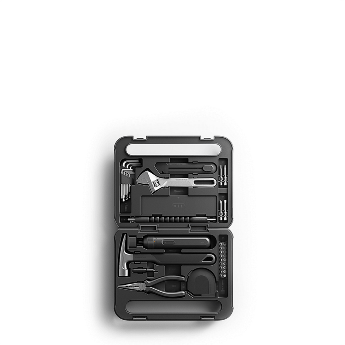 Xiaomi Mijia Tool Kit open, showing the two halves of the case with the hand tools and the bit tray