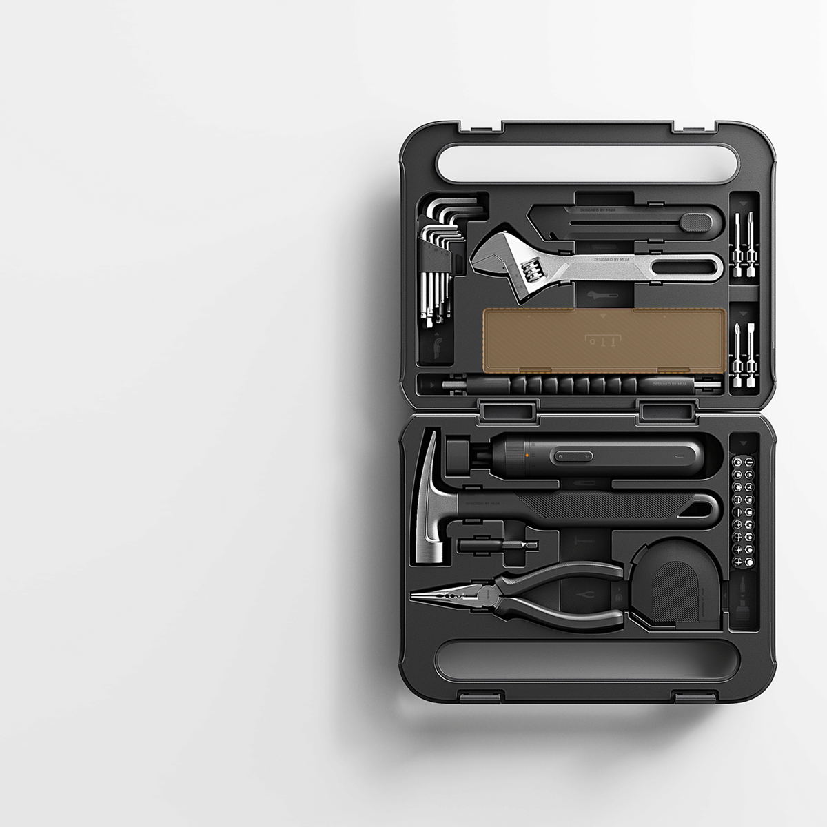 Xiaomi Mijia Tool Kit seen from above with the clamshell case open and every tool held in its own slot