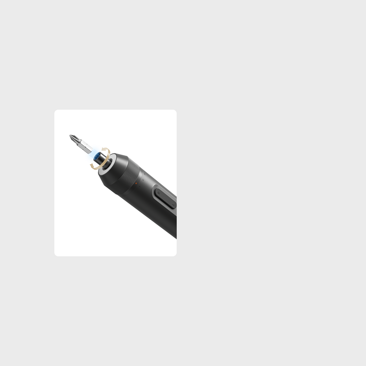 Electric straight screwdriver from the Xiaomi Mijia Tool Kit with a bit fitted into the magnetic snap-in holder