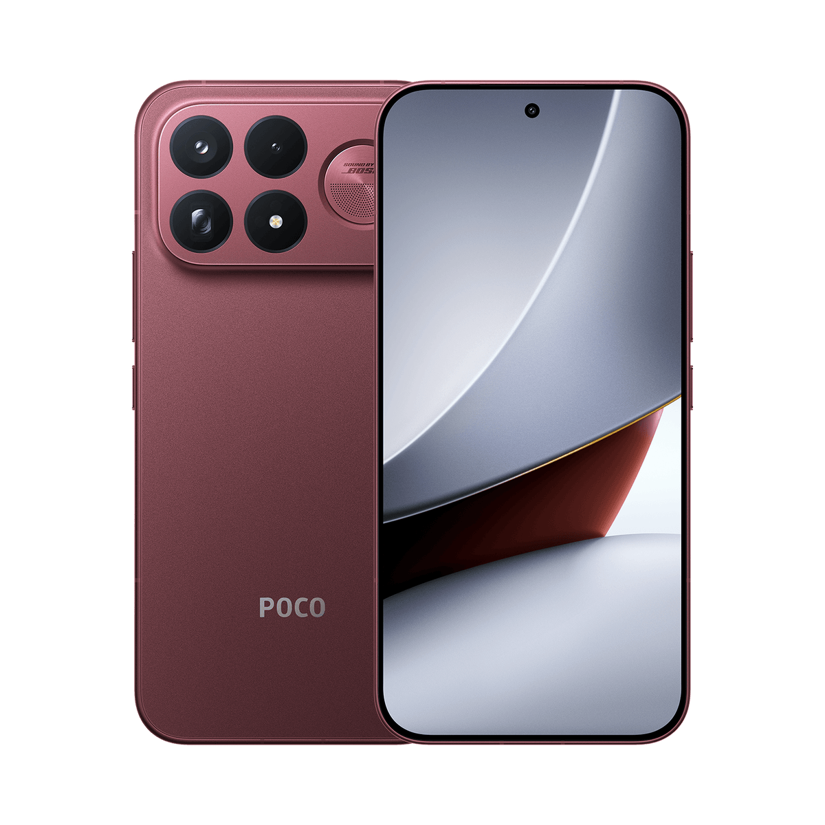 هاتف Xiaomi POCO F9 Ultra بلون Dark Cherry من الأمام والخلف