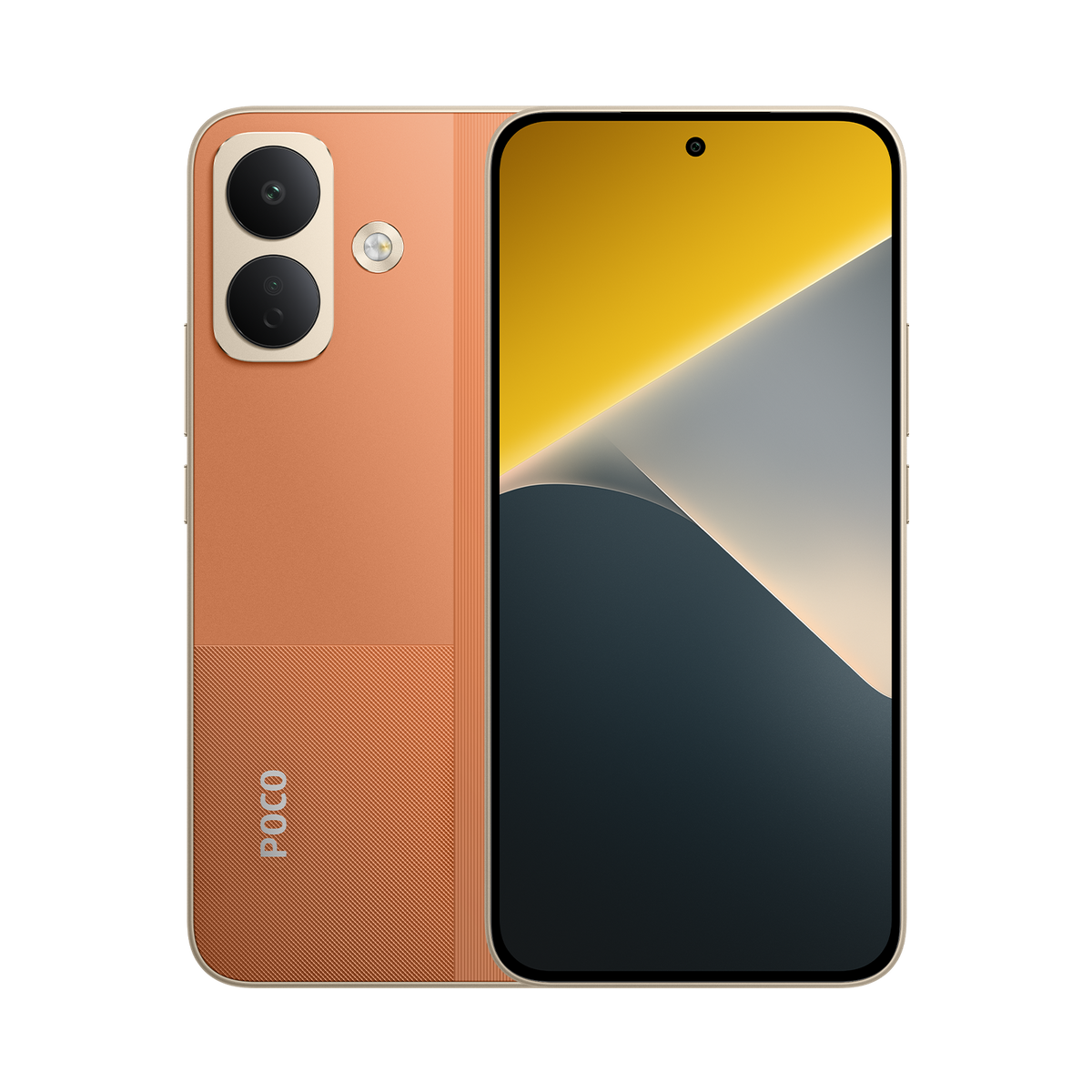 Xiaomi POCO X8 in Orange, back and front view