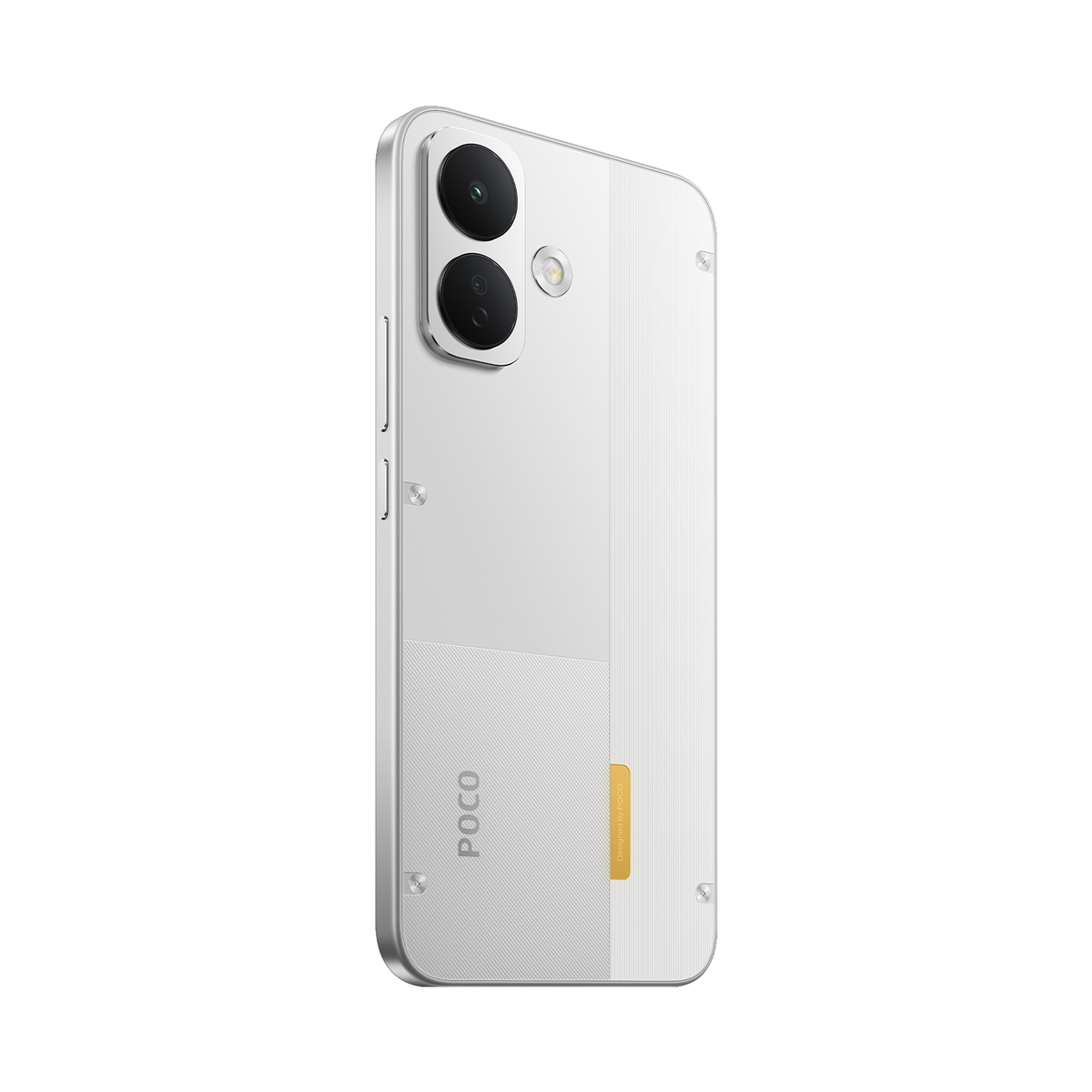 Back of the White Xiaomi POCO X8 at an angle