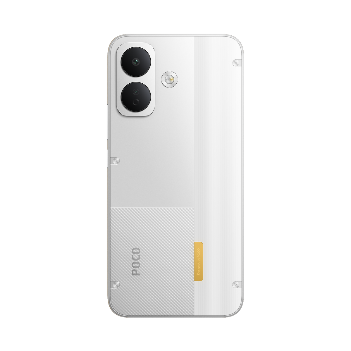 Back of the White Xiaomi POCO X8 with the dual camera