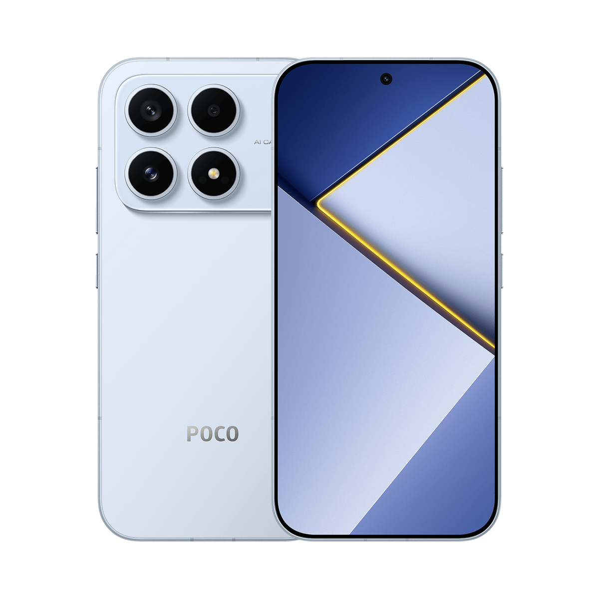 Xiaomi POCO X8s in Blue, back and front view