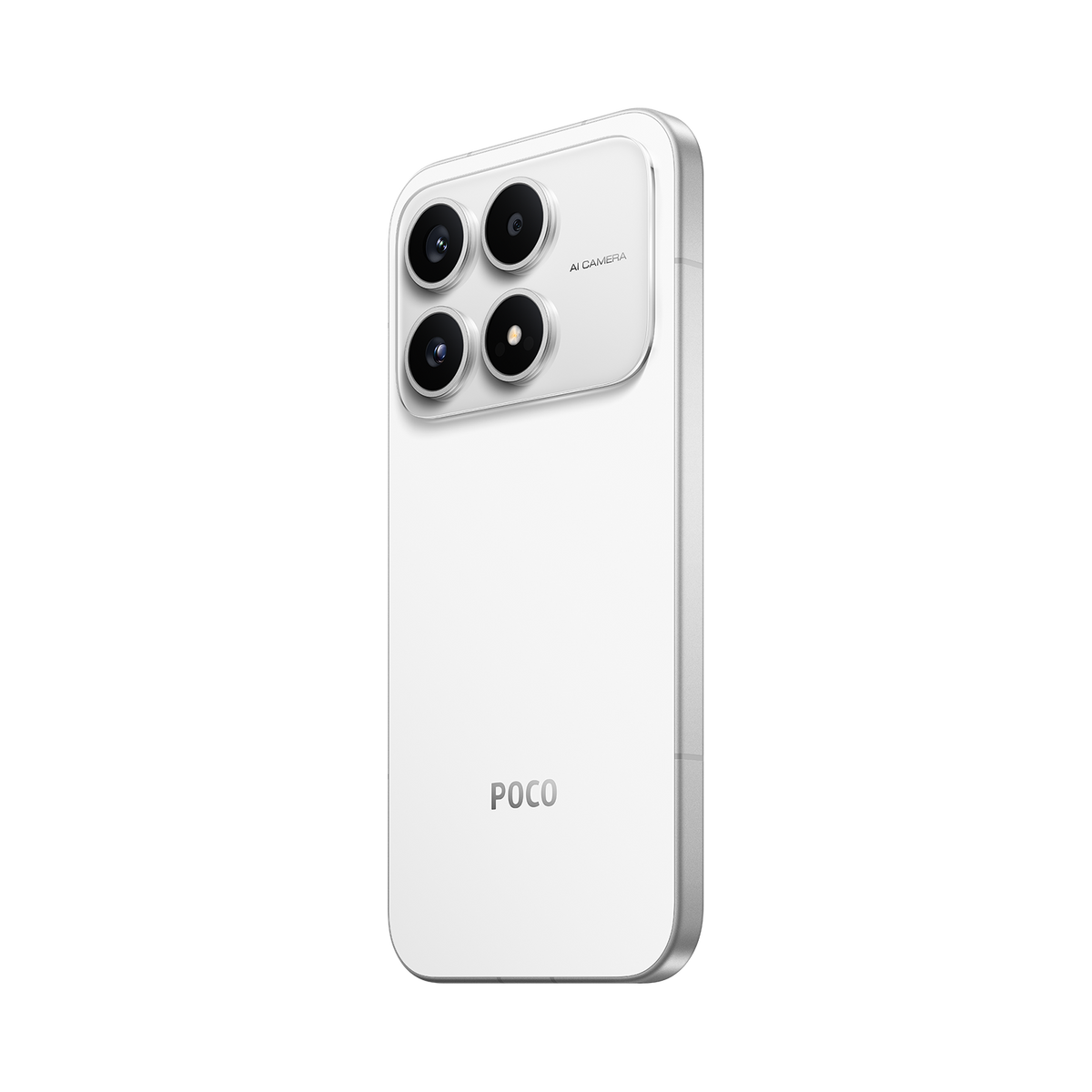 Back of the White Xiaomi POCO X8s at an angle