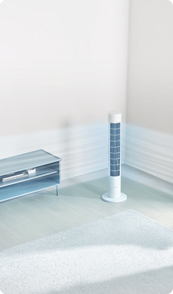 Xiaomi Smart Tower Fan 2 in a living room corner by a sofa