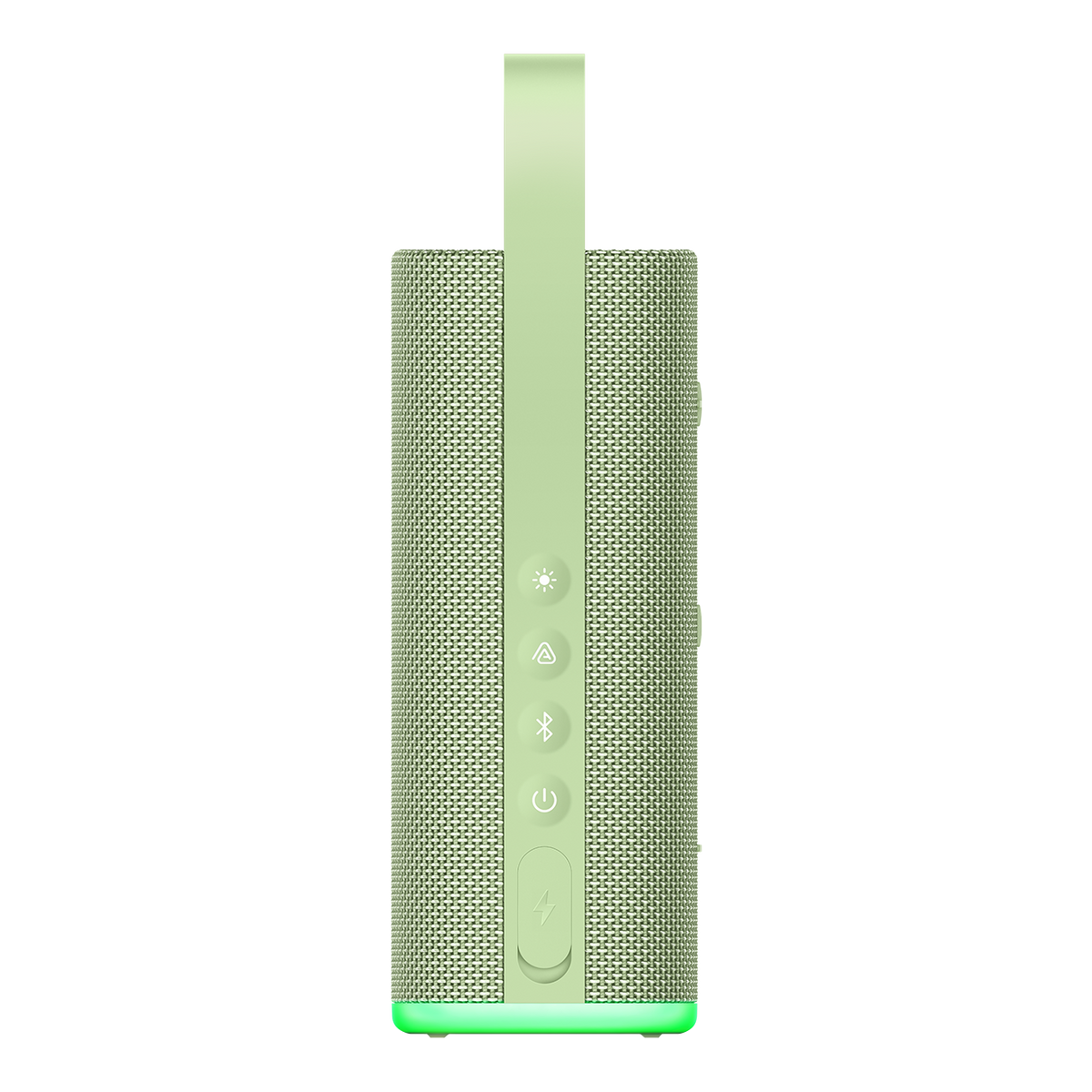 Xiaomi Sound Play 18W Bluetooth speaker in Green, rear view with the rubber strap and button row