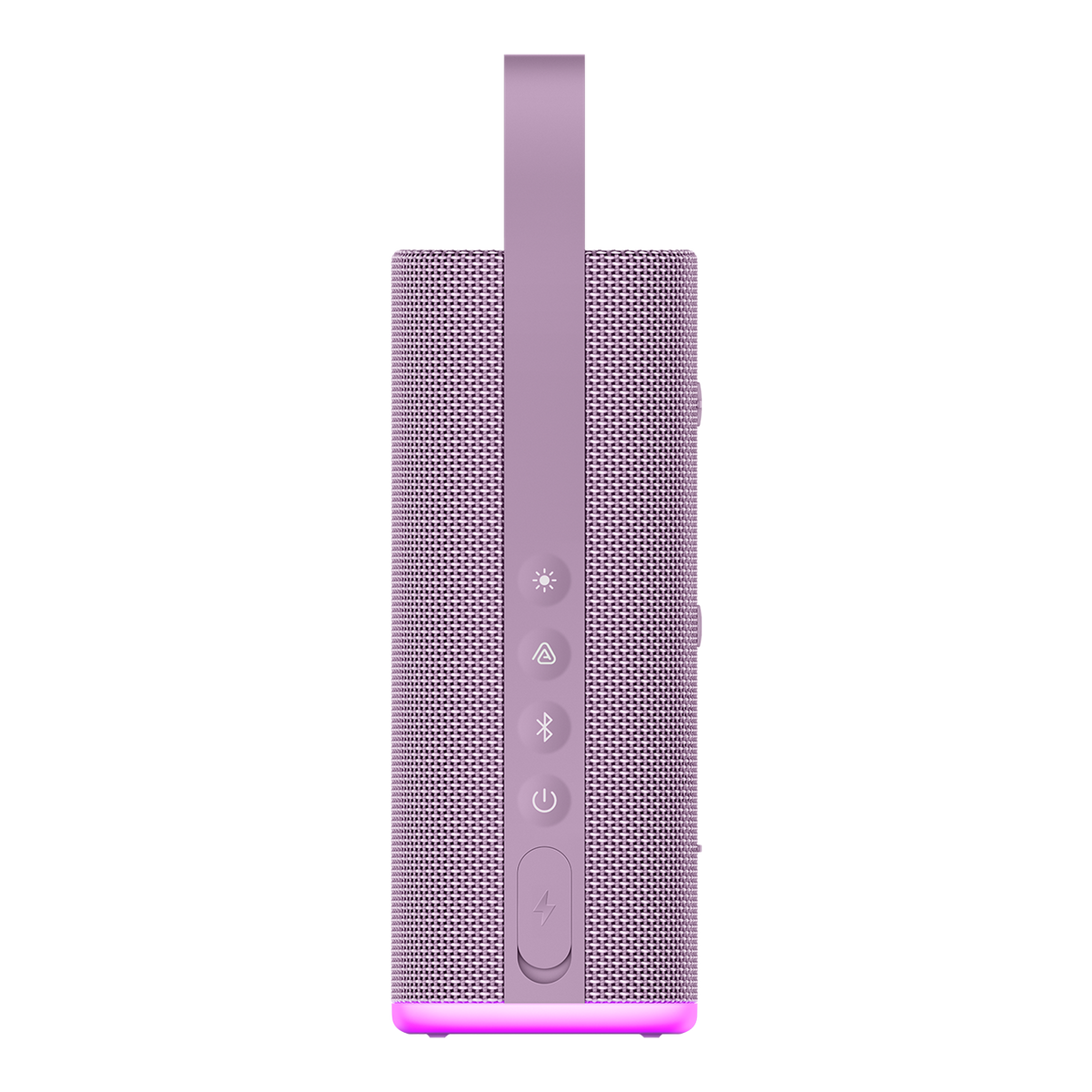 Xiaomi Sound Play 18W Bluetooth speaker in Purple, rear view with the rubber strap and button row