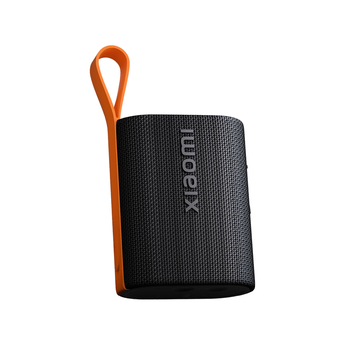 Xiaomi Sound Pocket 5W Bluetooth speaker in Black, front view with the orange rubber lanyard