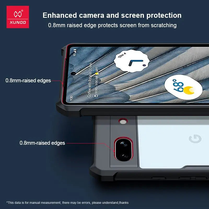 XUNDD Riggear Pixel 7a case 0.8 mm raised edges around screen and camera