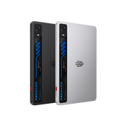 ZTE RedMagic Astra 2 gaming tablet in Eclipse Black and Starfrost Silver side by side, showing the transparent cooling window on the back