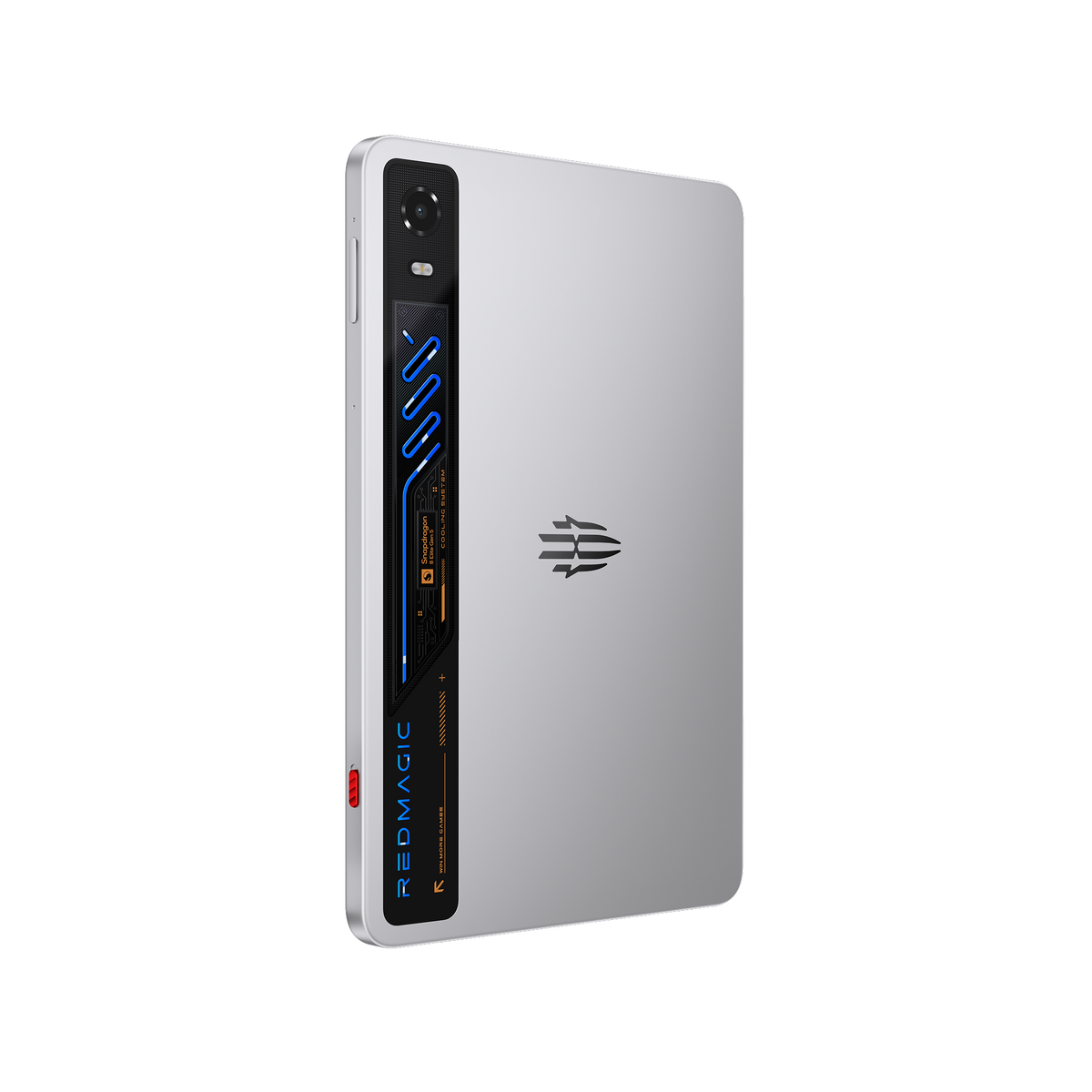 ZTE RedMagic Astra 2 in Starfrost Silver at an angle, showing the back panel and the RedMagic branding