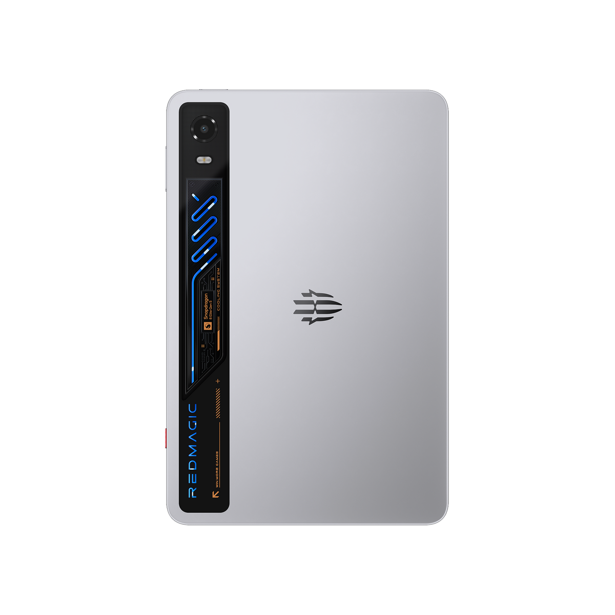 Back of the ZTE RedMagic Astra 2 in Starfrost Silver showing the transparent AquaCore cooling window and the 13MP camera