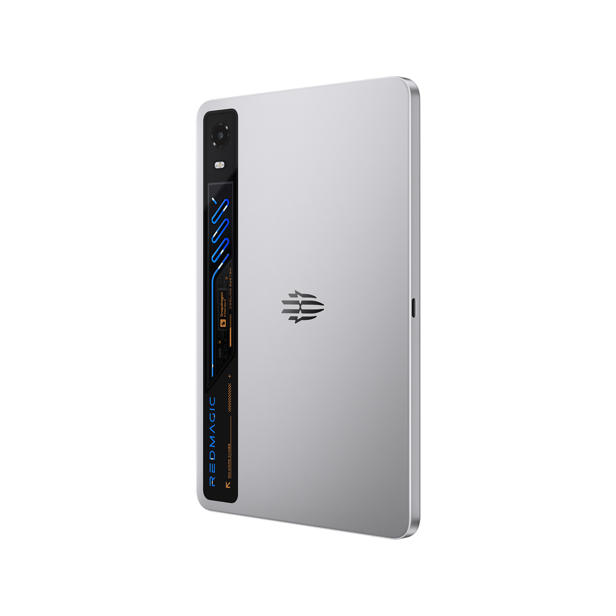 ZTE RedMagic Astra 2 in Starfrost Silver seen from the other side, showing the 6.9mm metal frame